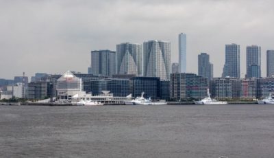 東京2020大会選手村（東京都中央区晴海）。かつて東京モーターショーが開催されていた国際貿易センター跡地に建設された。