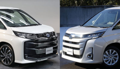 トヨタ ノア 新型のエアロモデル（左）と標準モデル（右）