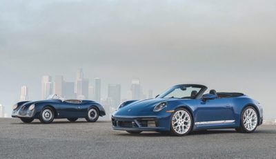 ポルシェ 356 アメリカ・ロードスター（左）と 911 カレラ GTS カブリオレ・アメリカ