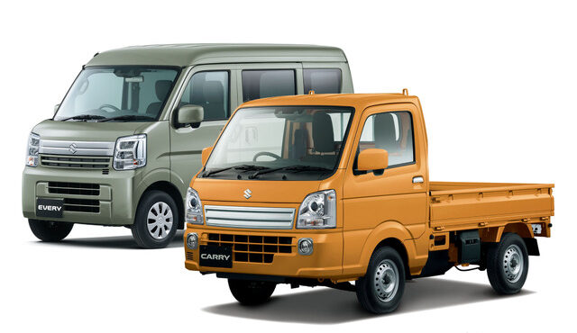 スズキの軽トラック『キャリイ』と軽四輪車『エブリイ』に初採用となった新色「ツールオレンジ」と「アイビーグリーン」